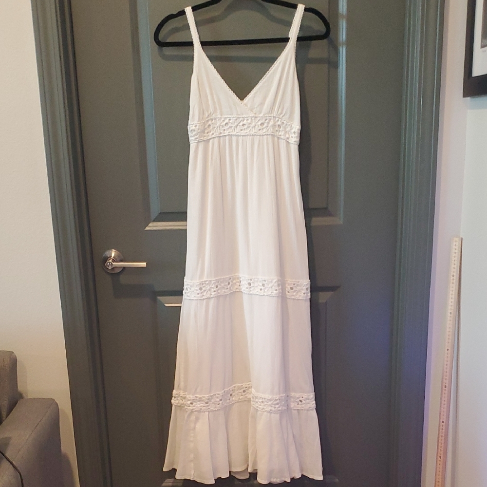 White Lace Trim Maxi Dress
